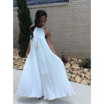 Женское летнее сексуальное плиссированное платье S белый