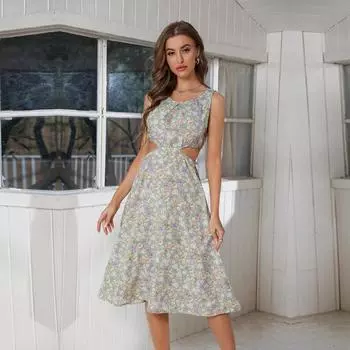 Женское летнее сексуальное шифоновое платье с бретелькой на шее без рукавов и высокой талией, S-XL S зелёный