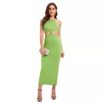 Женское летнее сексуальное шикарное длинное платье без рукавов с открытой спиной и бретелькой на шее, с высокой талией, S-XL S коричневый