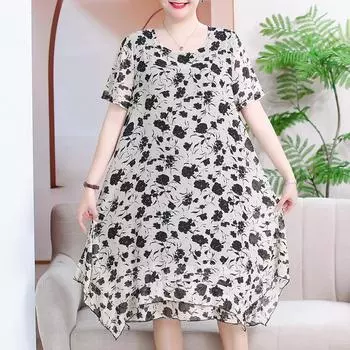 Женское летнее шифоновое платье размера плюс 3XL-7XL, повседневное свободное винтажное длинное платье большого размера с рукавами, летняя одежда 3XL чёрный