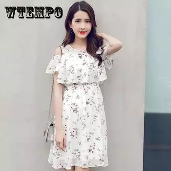 Женское летнее шифоновое платье с открытыми плечами, короткая короткая юбка А-типа, утягивающее талию, женское шифоновое платье с открытыми плечами L