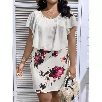 Женское летнее шифоновое платье средней длины с круглым вырезом и сетчатым принтом больших размеров, тонкое платье средней длины 4XL синий