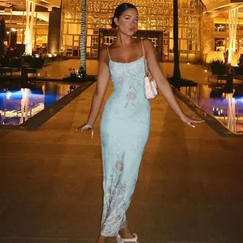 Женское летнее синее платье с бретелью через шею в стиле ретро с принтом в стиле тай-дай Spice Sexy S синий