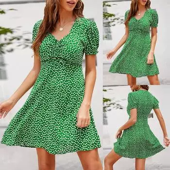 Женское летнее солнцезащитное платье в стиле бохо с цветочным принтом, женские праздничные пляжные мини-платья с V-образным вырезом