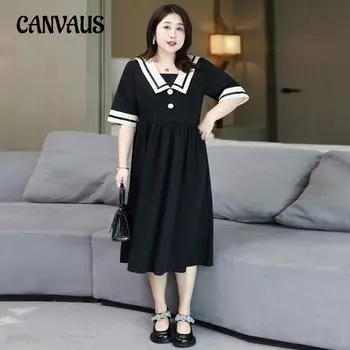 Женское летнее студенческое платье больших размеров со свободной шеей и талией, тонкие длинные платья