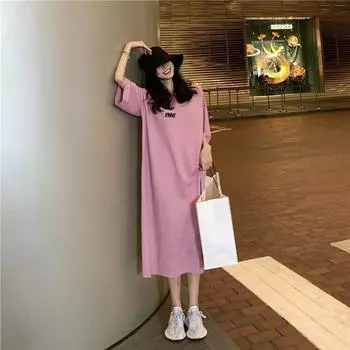 Женское летнее свободное длинное платье-футболка длиной до колена с короткими рукавами, платья-слаучи L серый