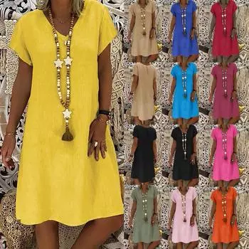 Женское летнее свободное однотонное платье трапециевидной формы с короткими рукавами и v-образным вырезом XXXXXL чёрный