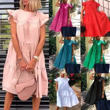 Женское летнее свободное однотонное свободное платье трапециевидной формы без рукавов с швами XL чёрный