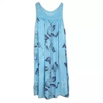 Женское летнее свободное платье-майка большого размера с цветочным принтом и декоративной строчкой LaAe, с круглым вырезом и без рукавов S светло-синий