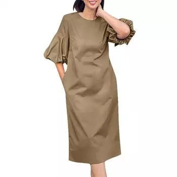 Женское летнее свободное повседневное платье с круглым вырезом и пышными рукавами