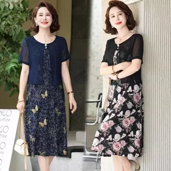 Женское летнее темпераментное платье с короткими рукавами, удобное платье Mom Cover Meat, тонкая юбка длиной до колена 6XL чёрный
