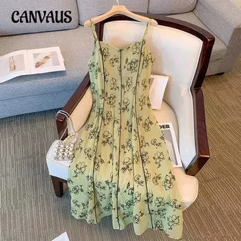 Женское летнее темпераментное платье с лямкой на талии больших размеров, милое длинное платье XL зелёный