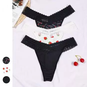 Женское летнее тонкое нижнее белье, соблазнительные дышащие трусики с низкой талией, сексуальные женские треугольные кружевные трусики, милые трусики-стринги с принтом S чёрный