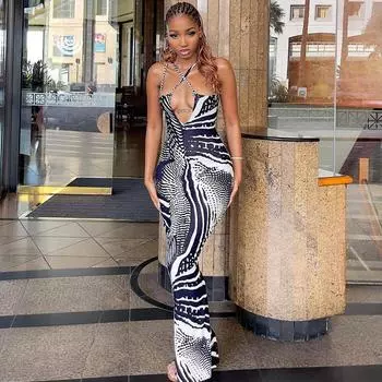 Женское летнее тонкое платье-бретелька с v-образным вырезом и открытой спиной S чёрный