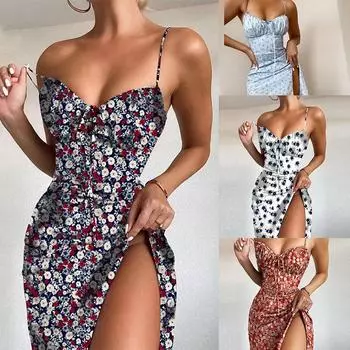 Женское летнее тонкое платье, повседневное платье-майка без рукавов с цветочным принтом S вино красного