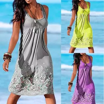 Женское летнее вечернее платье без рукавов, пляжное платье, короткое платье XXXL серый