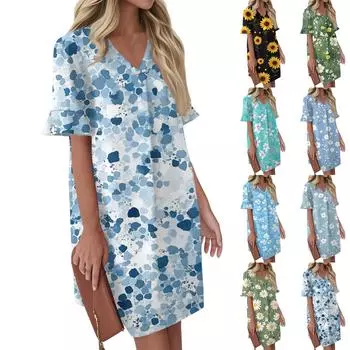 Женское летнее винтажное платье с цветным лоскутным принтом, плиссированное, с коротким рукавом, V-образным вырезом и карманом-завязкой S чёрный