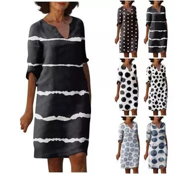 Женское летнее винтажное платье с v-образным вырезом и полурукавами, легкое дышащее платье XXXL чёрный