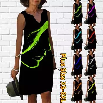 Женское летнее зеленое и ослепительное платье с v-образным вырезом и принтом травы, повседневное модное платье без рукавов, повседневные свободные сексуальные платья размера плюс XS-8XL XS зелёный