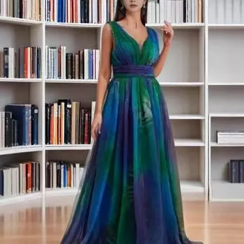 Женское летнее женское платье-халат с глубоким V-образным вырезом на спине и принтом из шифона S зелёный