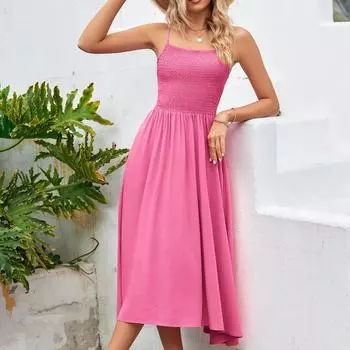 Женское летнее женское платье-халтер с квадратным вырезом и складками в стиле бохо S мерцание