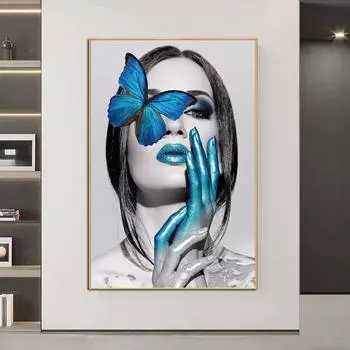 Женское лицо с плакатами с бабочками, напечатанными на холсте, стена гостиной, дом в стиле поп-арт 21cm30cm NoFrame