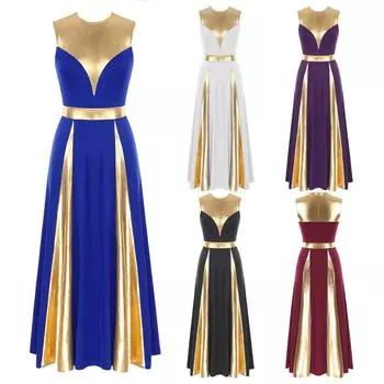 Женское лирическое танцевальное платье без рукавов, цветное платье для церковного поклонения, танцевальное платье, балетная одежда для бальных танцев, костюм для выступлений S синий