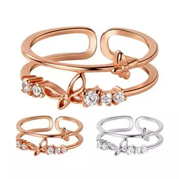 Женское маленькое кольцо на палец с бабочкой и свежим бриллиантом, летнее кольцо в японском и корейском стиле One Size золотой