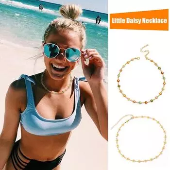 Женское маленькое ромашковое ожерелье, симпатичное, регулируемое, ромашковое ожерелье, цветок, маленький Cha R7S3 white-1pcs