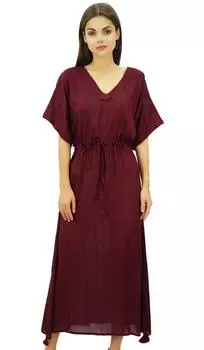 Женское макси-платье Bimba из вискозы с кулиской на талии и короткими рукавами-кимоно 10 малиновый