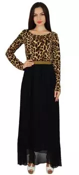 Женское макси-платье Bimba с длинными рукавами и карманами с животным принтом в стиле бохо-шик 10 чёрный