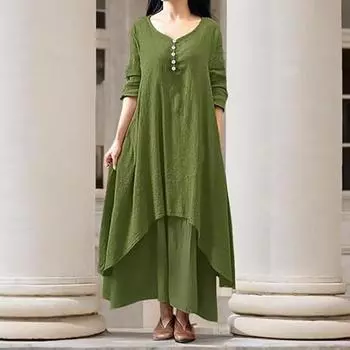 Женское макси-платье с карманами, рукавами девятой длины, круглым вырезом, неровным многослойным подолом, пляжное M белый