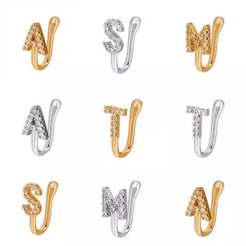 Женское медное кольцо с алфавитом, поддельное кольцо в носу, манжета, не пирсинг, кольцо в носу с надписью, зажим для поддельного пирсинга носа, ювелирные изделия, серьги-манжеты для ушей