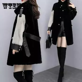 Женское меховое пальто, зимнее бархатное утепленное пальто из искусственного меха, женское модное меховое пальто средней длины «все в одном» XXXXXL