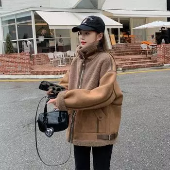 Женское меховое пальто из искусственной овечьей шерсти, женская зимняя куртка-байкер с подкладкой и утолщением S