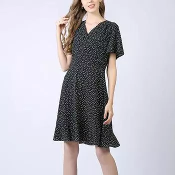 Женское международное европейское/американское платье большого размера для дам в горошек из шифона Black M