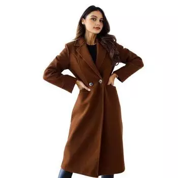 Женское миди длинное пальто из шерстяной смеси, классическое пальто-бушлат тренч однобортное с лацканами с вырезом, осенне-зимнее M
