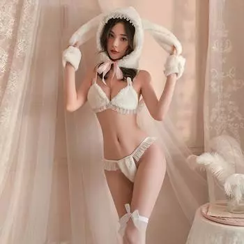 Женское милое плюшевое снежное крольчонок, косплей, теплое нижнее белье, униформа, сексуальное женское белье, шапка с ушками кролика, пижамы, наряды, костюмы One Size