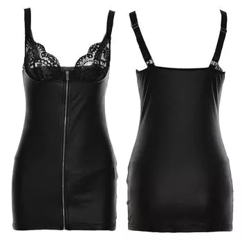 Женское мини-облегающее платье с глубоким V-образным вырезом на молнии спереди, вечернее платье с запахом бедра, коктейльное бальное платье для выпускного вечера, латексная клубная одежда, танцевальное шоу на пилоне S