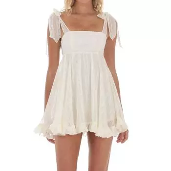 Женское мини-платье без рукавов, повседневное летнее платье с полосатым/цветочным принтом, с открытой спиной, для вечеринок, уличной одежды на пляже S белый