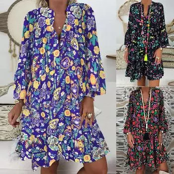 Женское мини-платье большого размера с длинным рукавом и пуговицами с v-образным вырезом и длинным рукавом XXXL