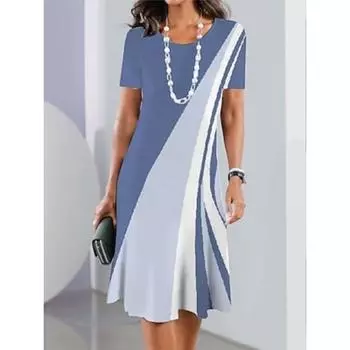 Женское мини-платье, футболка, летняя модная уличная одежда, современная одежда для активного отдыха, повседневная одежда для выхода в свет, стандартный крой, геометрический узор, короткий рукав, одежда S