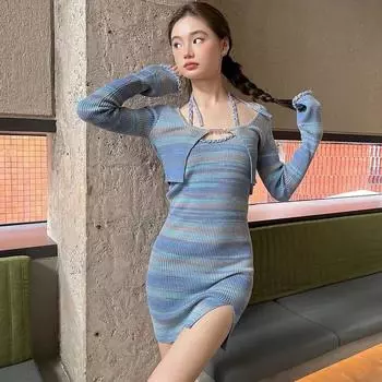 Женское мини-платье с бретелькой в полоску и принтом Y2k, сексуальное облегающее платье с открытой спиной, тонкие короткие платья-футляры, модный дизайн M