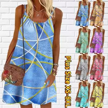 Женское мини-платье с цветочным баскетбольным принтом без рукавов, летнее пляжное платье, сарафан XS синий