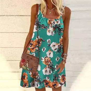 Женское мини-платье с цветочным градиентным принтом роз, без рукавов, вечернее платье, летнее пляжное платье, сарафан XS красный