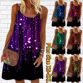 Женское мини-платье с цветочным принтом и ярким пятном, вечернее платье без рукавов, летнее пляжное платье, сарафан XS синий