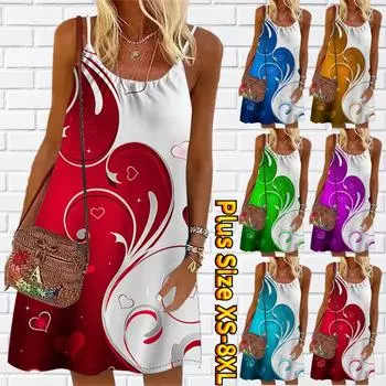 Женское мини-платье с цветочным принтом, белое, красное, с контрастным принтом, вечернее платье без рукавов, летнее пляжное платье, сарафан XS синий