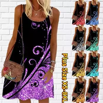 Женское мини-платье с цветочным принтом и пайетками, вечернее платье без рукавов, летнее пляжное платье, сарафан XS красный