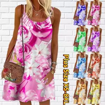 Женское мини-платье с цветочным принтом розового гардении Jasminoides без рукавов, летнее пляжное платье, сарафан XS синий