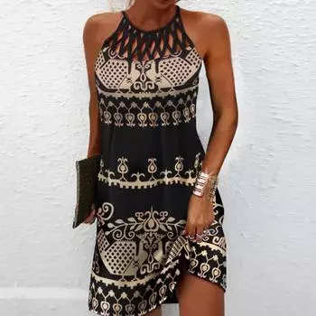 Женское мини-платье с цветочным принтом в стиле бохо, женский летний пляжный праздничный повседневный сарафан S розы красного